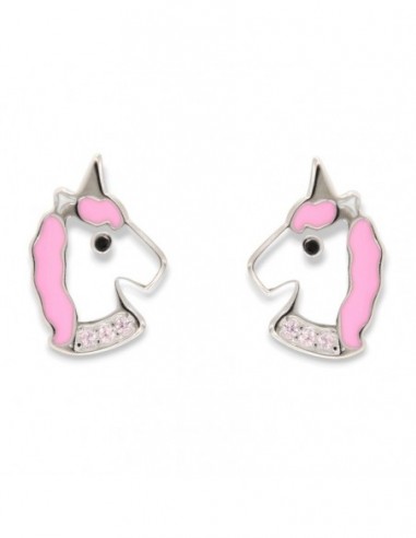 Orecchini Argento Rodiato Unicorno Zirconi Rosa [2507006c]