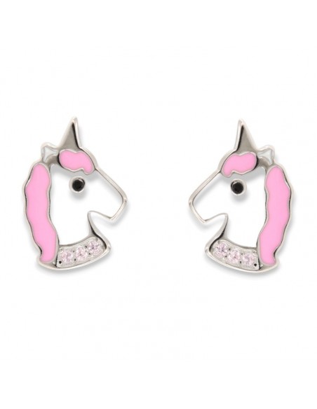 Orecchini Argento Rodiato Unicorno Zirconi Rosa [2507006c]