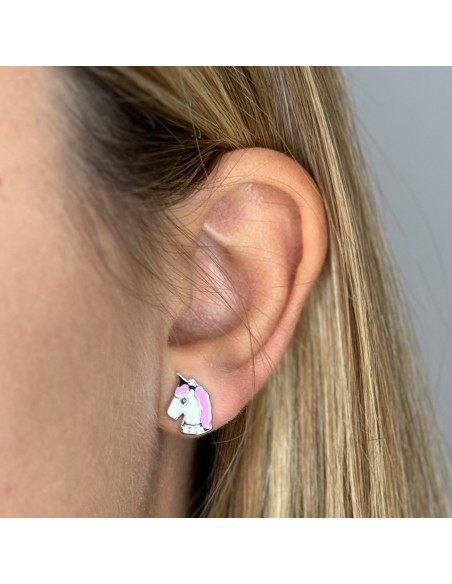 Orecchini Argento Rodiato Unicorno Zirconi Rosa [9a3fc467]