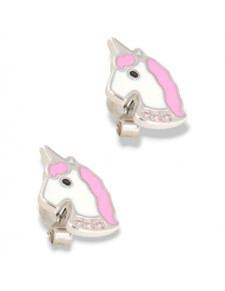 Orecchini Argento Rodiato Unicorno Zirconi Rosa [2d220563]