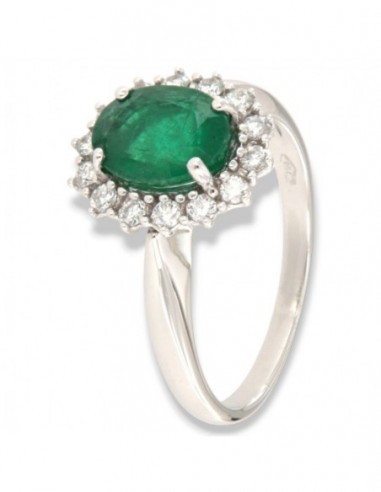 ANELLO ORO BIANCO SMERALDO 1,82 CARATI 14 DIAMANTI CONTORNO 0,32 CARATI [1e27edcf]