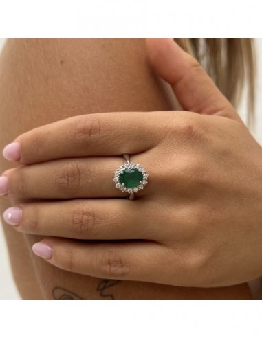 ANELLO ORO BIANCO SMERALDO 1,82 CARATI 14 DIAMANTI CONTORNO 0,32 CARATI [5d2e5f63]