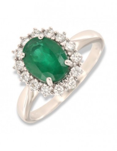 ANELLO ORO BIANCO SMERALDO 1,82 CARATI 14 DIAMANTI CONTORNO 0,32 CARATI [ea339e67]