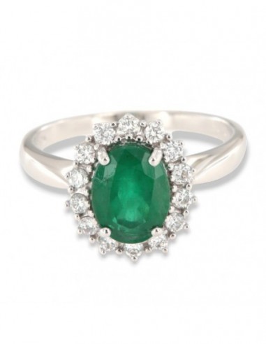 ANELLO ORO BIANCO SMERALDO 1,82 CARATI 14 DIAMANTI CONTORNO 0,32 CARATI [81585b70]