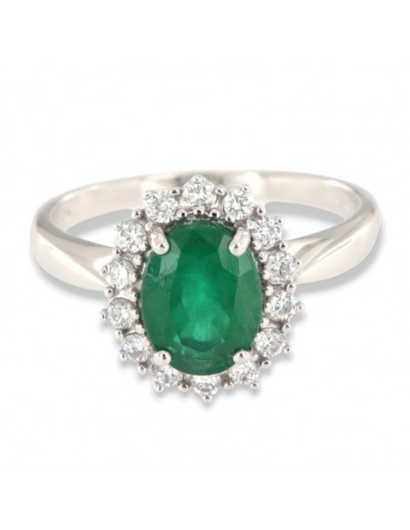 ANELLO ORO BIANCO SMERALDO 1,82 CARATI 14 DIAMANTI CONTORNO 0,32 CARATI [81585b70]