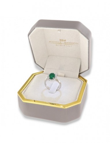 ANELLO ORO BIANCO SMERALDO 1,82 CARATI 14 DIAMANTI CONTORNO 0,32 CARATI [36459a74]