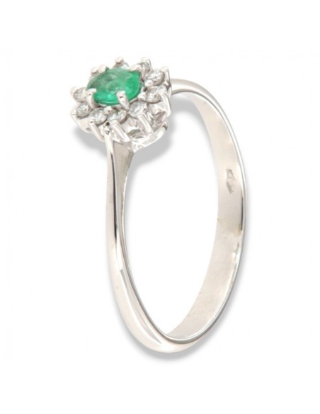 Anello Oro Bianco Principessa Smeraldo 4x3 0,13 Carati e Diamanti 0,11 [5dc6b2a4]