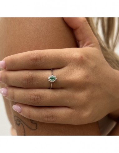 Anello Oro Bianco Principessa Smeraldo 4x3 0,13 Carati e Diamanti 0,11 [0c7e825b]