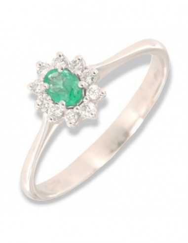 Anello Oro Bianco Principessa Smeraldo 4x3 0,13 Carati e Diamanti 0,11 [bb63435f]