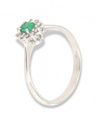 Anello Oro Bianco Principessa Smeraldo 4x3 0,13 Carati e Diamanti 0,11 [be330441]