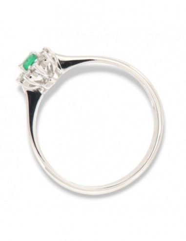 Anello Oro Bianco Principessa Smeraldo 4x3 0,13 Carati e Diamanti 0,11 [092ec545]