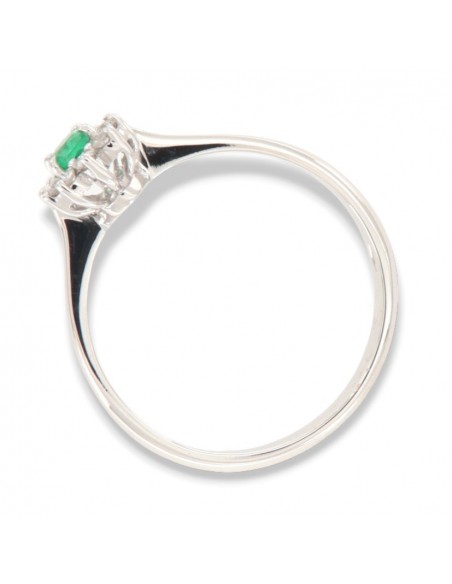 Anello Oro Bianco Principessa Smeraldo 4x3 0,13 Carati e Diamanti 0,11 [092ec545]