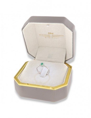 Anello Oro Bianco Principessa Smeraldo 4x3 0,13 Carati e Diamanti 0,11 [6715474c]
