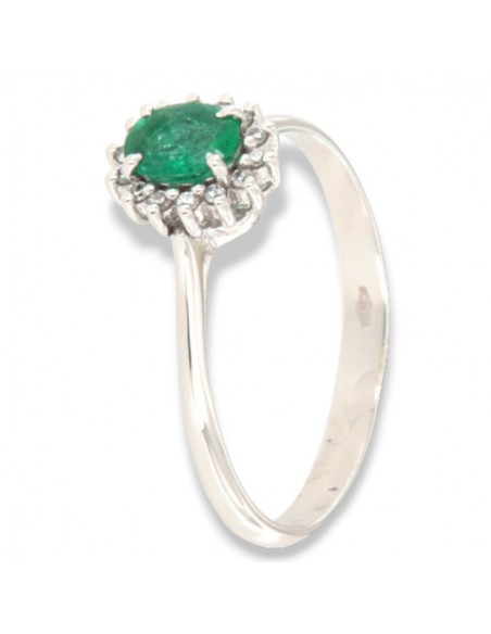 Anello Oro Bianco Principessa Smeraldo 5x4 0,35 Carati e Diamanti 0,08 [33fd30ad]