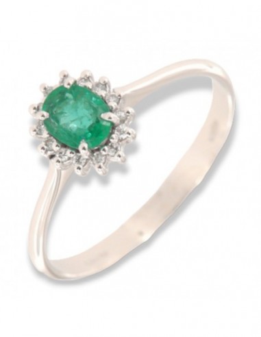 Anello Oro Bianco Principessa Smeraldo 5x4 0,35 Carati e Diamanti 0,08 [b53af25c]