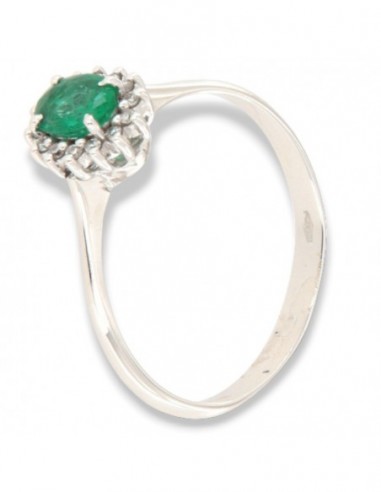 Anello Oro Bianco Principessa Smeraldo 5x4 0,35 Carati e Diamanti 0,08 [b06ab542]