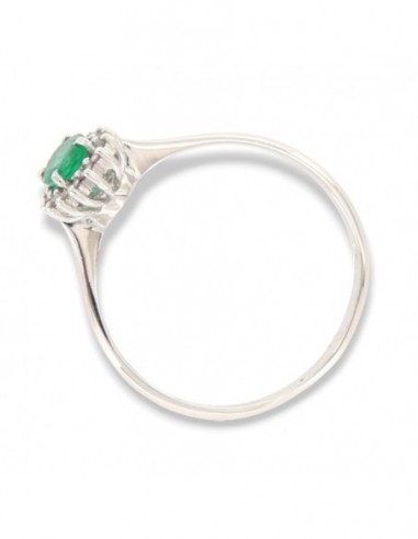 Anello Oro Bianco Principessa Smeraldo 5x4 0,35 Carati e Diamanti 0,08 [07777446]