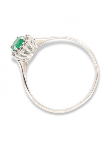 Anello Oro Bianco Principessa Smeraldo 5x4 0,35 Carati e Diamanti 0,08 [07777446]