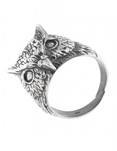 ANELLO ARGENTO BRUNITO GUFO REALE CON CIUFFI [682de360]