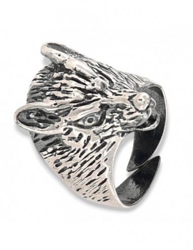 ANELLO ARGENTO TESTA LUPO BRUNITO [b49c51a6]