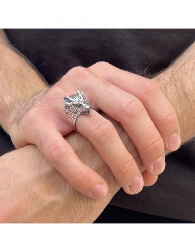 ANELLO ARGENTO TESTA LUPO BRUNITO [a3e07369]