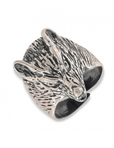 ANELLO ARGENTO TESTA LUPO BRUNITO [14fdb26d]