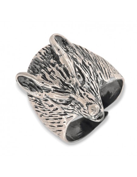 ANELLO ARGENTO TESTA LUPO BRUNITO [14fdb26d]