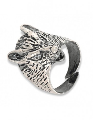 ANELLO ARGENTO TESTA LUPO BRUNITO [11adf573]