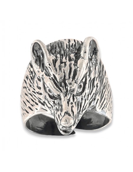ANELLO ARGENTO TESTA LUPO BRUNITO [7f96777a]