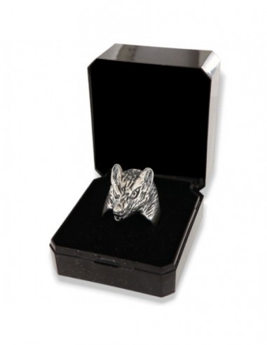 ANELLO ARGENTO TESTA LUPO BRUNITO [c88bb67e]