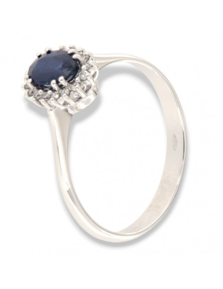 ANELLO ORO BIANCO ZAFFIRO OVALE 0,50 DIAMANTI 0,18 [8f881f1a]