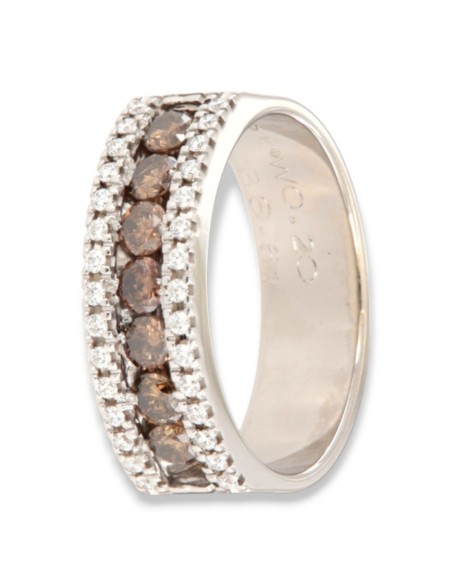 ANELLO ORO BIANCO FASCIA BROWN CENTRALI DIAMANTI [c288cf9f]