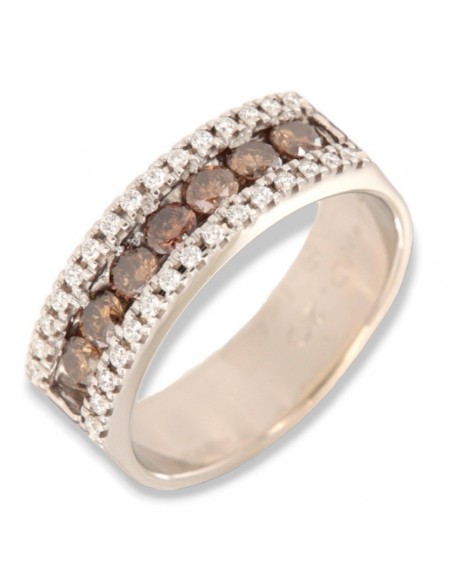 ANELLO ORO BIANCO FASCIA BROWN CENTRALI DIAMANTI [3b49f408]