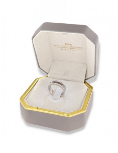 ANELLO ORO BIANCO FASCIA BROWN CENTRALI DIAMANTI [e73ff01b]