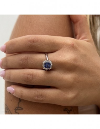 Anello Oro Bianco Principessa Tanzanite Taglio Cuscino 1,15 Diamanti 0,17 [341a4755]