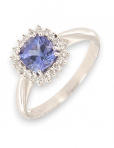 Anello Oro Bianco Principessa Tanzanite Taglio Cuscino 1,15 Diamanti 0,17 [83078651]