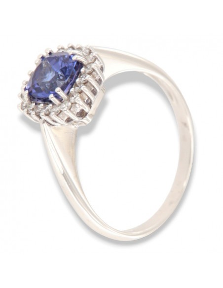 Anello Oro Bianco Principessa Tanzanite Taglio Cuscino 1,15 Diamanti 0,17 [8657c14f]