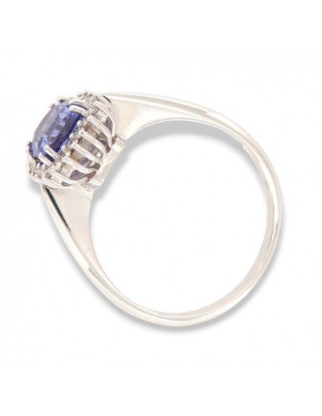 Anello Oro Bianco Principessa Tanzanite Taglio Cuscino 1,15 Diamanti 0,17 [314a004b]