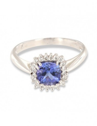 Anello Oro Bianco Principessa Tanzanite Taglio Cuscino 1,15 Diamanti 0,17 [e86c4346]