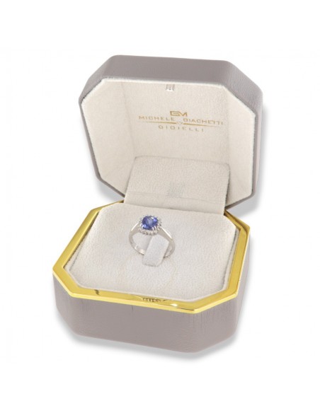 Anello Oro Bianco Principessa Tanzanite Taglio Cuscino 1,15 Diamanti 0,17 [5f718242]