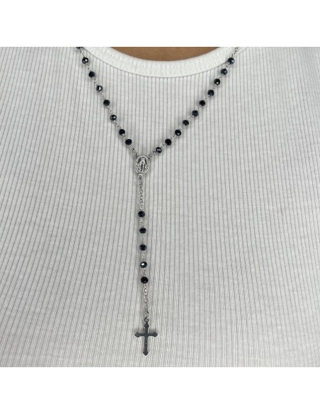 Collana Argento Rodiato Rosario Sfere Blu Notte [2265928b]