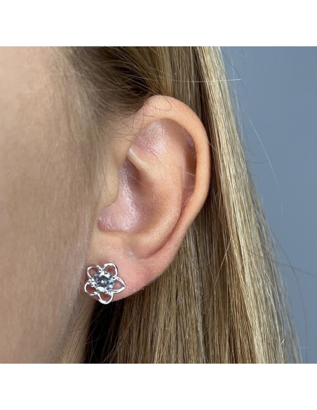 Orecchini Oro Bianco Fiore Con Zircone Centrale [3f67dae6]