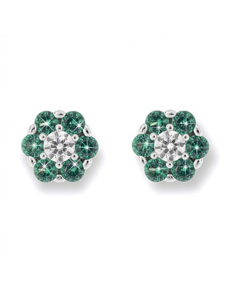 Orecchini Oro Bianco Fiore Zirconi Bianchi E Verdi [a3353c3c]