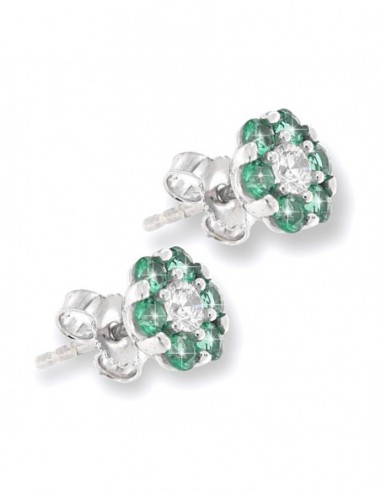 Orecchini Oro Bianco Fiore Zirconi Bianchi E Verdi [8623aae1]