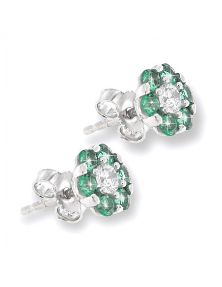 Orecchini Oro Bianco Fiore Zirconi Bianchi E Verdi [8623aae1]