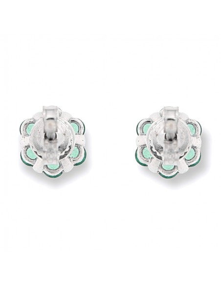 Orecchini Oro Bianco Fiore Zirconi Bianchi E Verdi [8373edff]