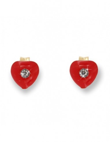 Orecchini Oro Giallo Cuore Rosso Zircone Centrale [12bdff6d]