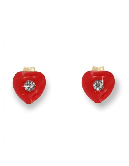 Orecchini Oro Giallo Cuore Rosso Zircone Centrale [12bdff6d]