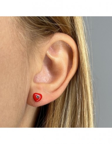 Orecchini Oro Giallo Cuore Rosso Zircone Centrale [f2be1dbe]