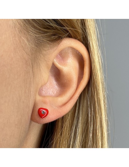 Orecchini Oro Giallo Cuore Rosso Zircone Centrale [f2be1dbe]